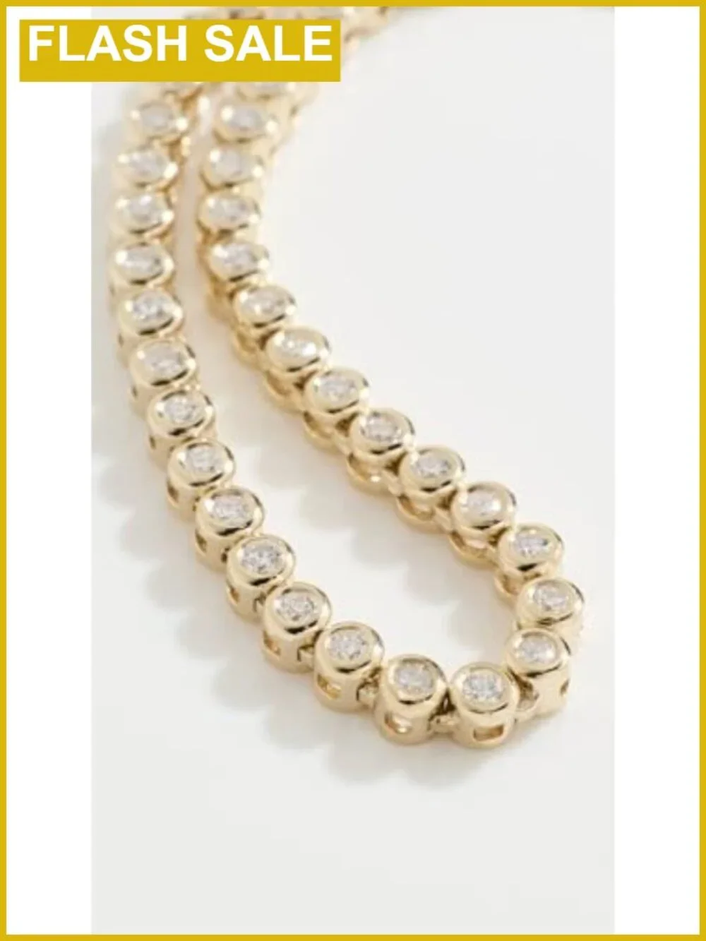 14k Gold Diamond Bezel Tennis Necklace XS Curb Chain